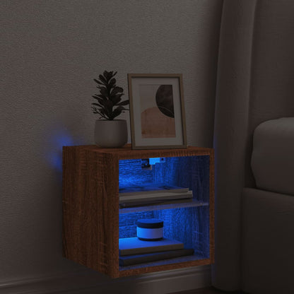 vidaXL TV Wall Cabinet with LED Lights Brown Oak 30x28,5x30 cm