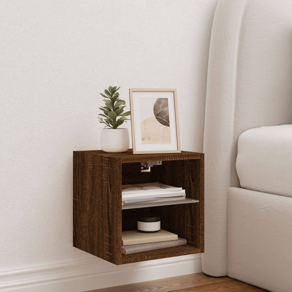 vidaXL TV Wall Cabinet with LED Lights Brown Oak 30x28,5x30 cm