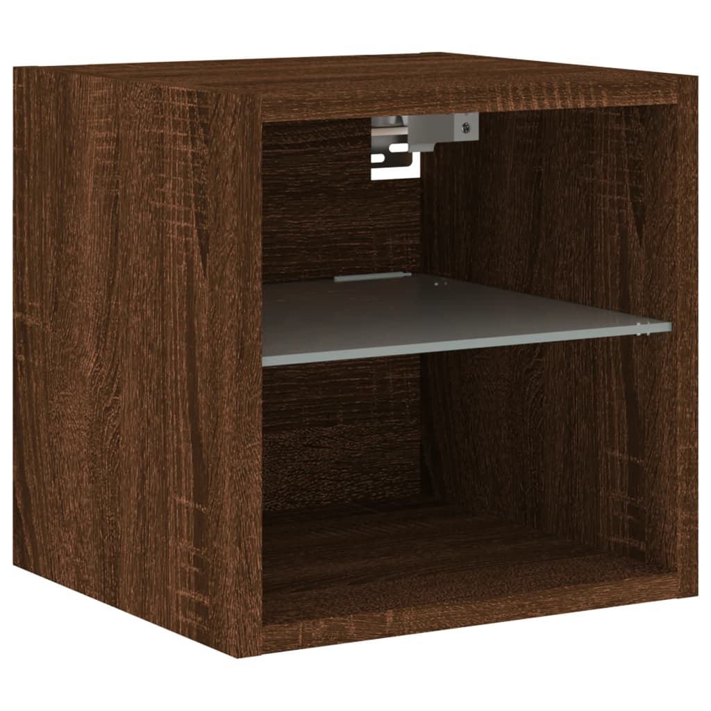 vidaXL TV Wall Cabinet with LED Lights Brown Oak 30x28,5x30 cm