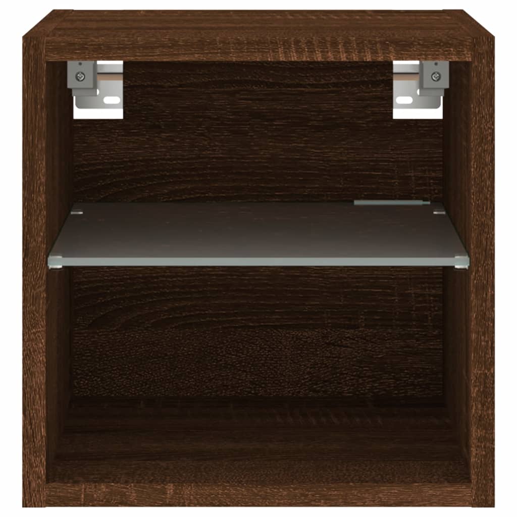 vidaXL TV Wall Cabinet with LED Lights Brown Oak 30x28,5x30 cm
