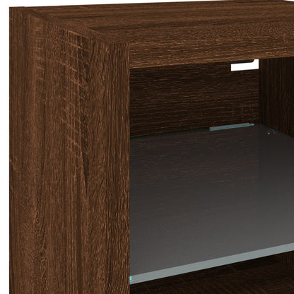 vidaXL TV Wall Cabinet with LED Lights Brown Oak 30x28,5x30 cm
