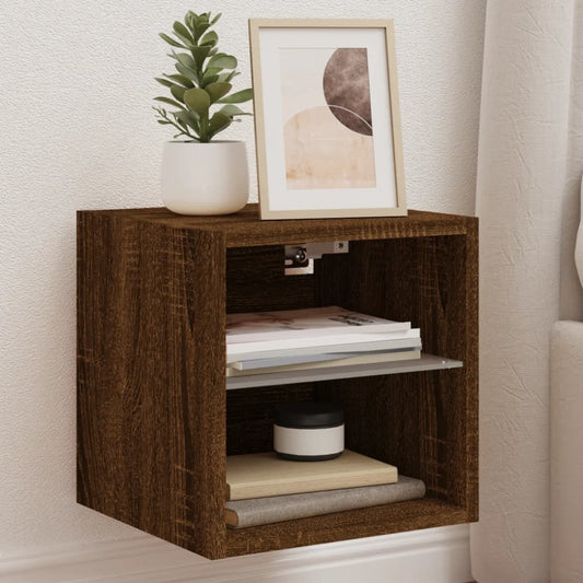 vidaXL TV Wall Cabinet with LED Lights Brown Oak 30x28,5x30 cm