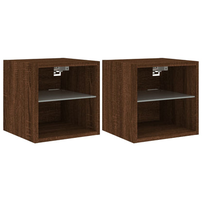 vidaXL TV Wall Cabinets with LED Lights 2 pcs Brown Oak 30x28.5x30 cm