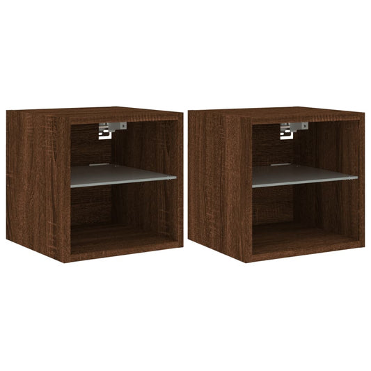 vidaXL TV Wall Cabinets with LED Lights 2 pcs Brown Oak 30x28,5x30 cm