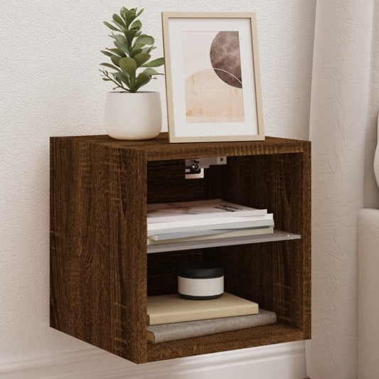 vidaXL TV Wall Cabinets with LED Lights 2 pcs Brown Oak 30x28,5x30 cm