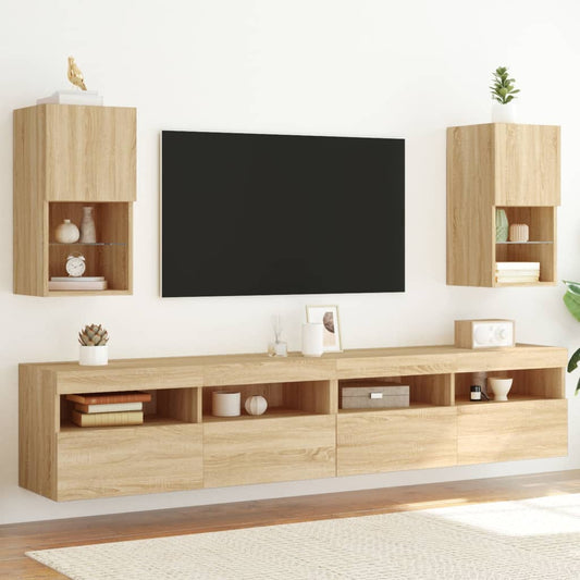 vidaXL 2 Piece TV Cabinet Set with LED Lights Sonoma Oak 30,5x30x60 cm