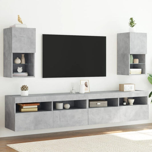 vidaXL 2 Piece TV Cabinet Set with LED Lights Concrete Grey 30,5x30x60 cm