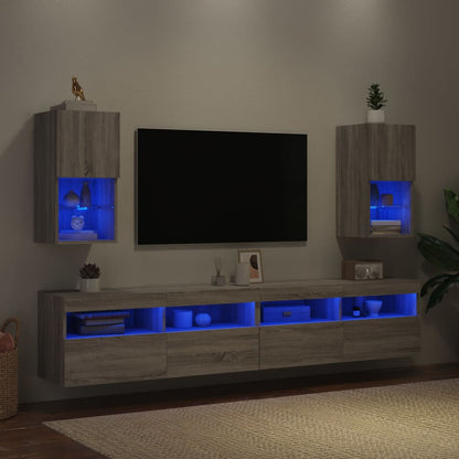 vidaXL TV Cabinets with LED Lights 2 pcs Grey Sonoma 30.5x30x60 cm