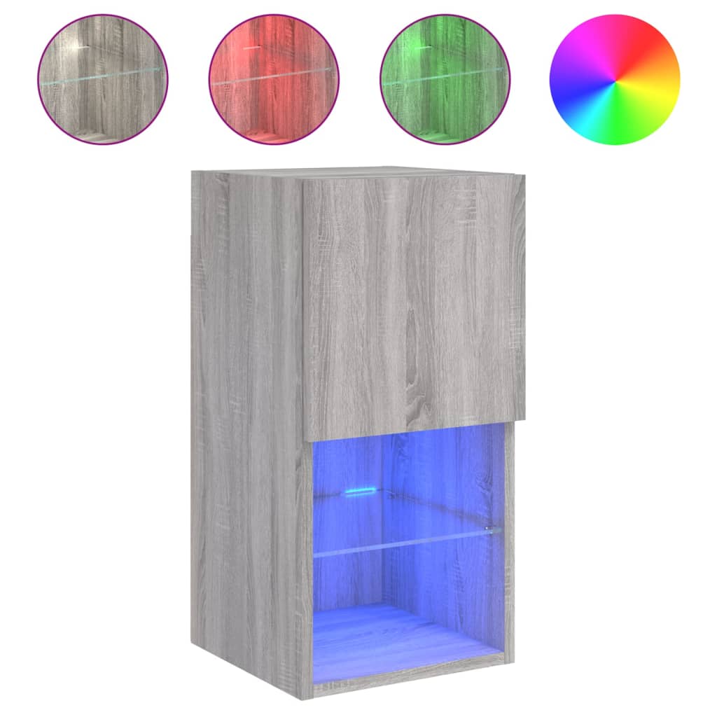 vidaXL TV Cabinets with LED Lights 2 pcs Grey Sonoma 30.5x30x60 cm