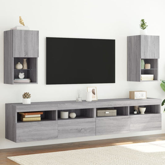 vidaXL 2 Piece TV Cabinet Set with LED Lights Grey Sonoma 30,5x30x60 cm