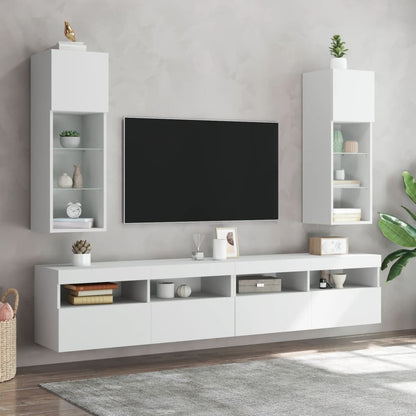vidaXL TV Cabinet | White | Engineered wood, glass | 30.5x30x90 cm | TV Cabinet