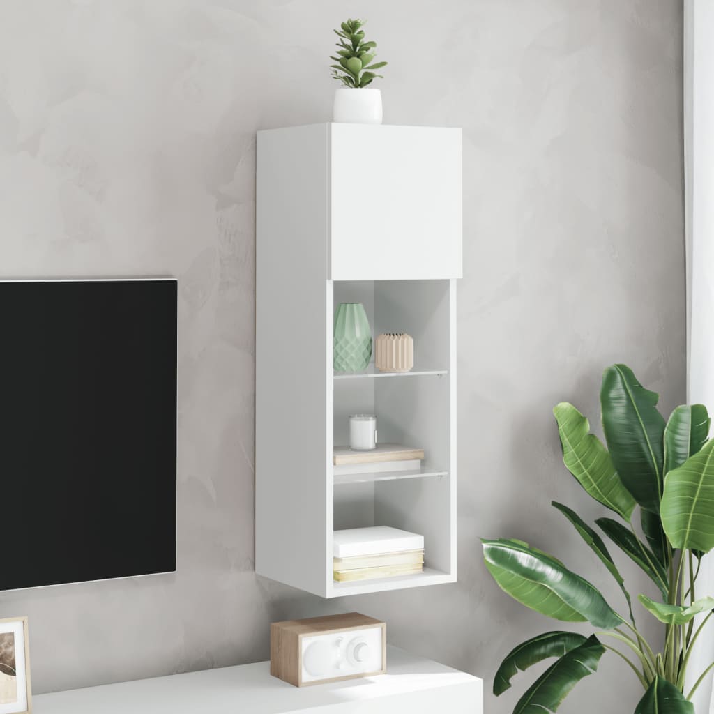 vidaXL TV Cabinet | White | Engineered wood, glass | 30.5x30x90 cm | TV Cabinet