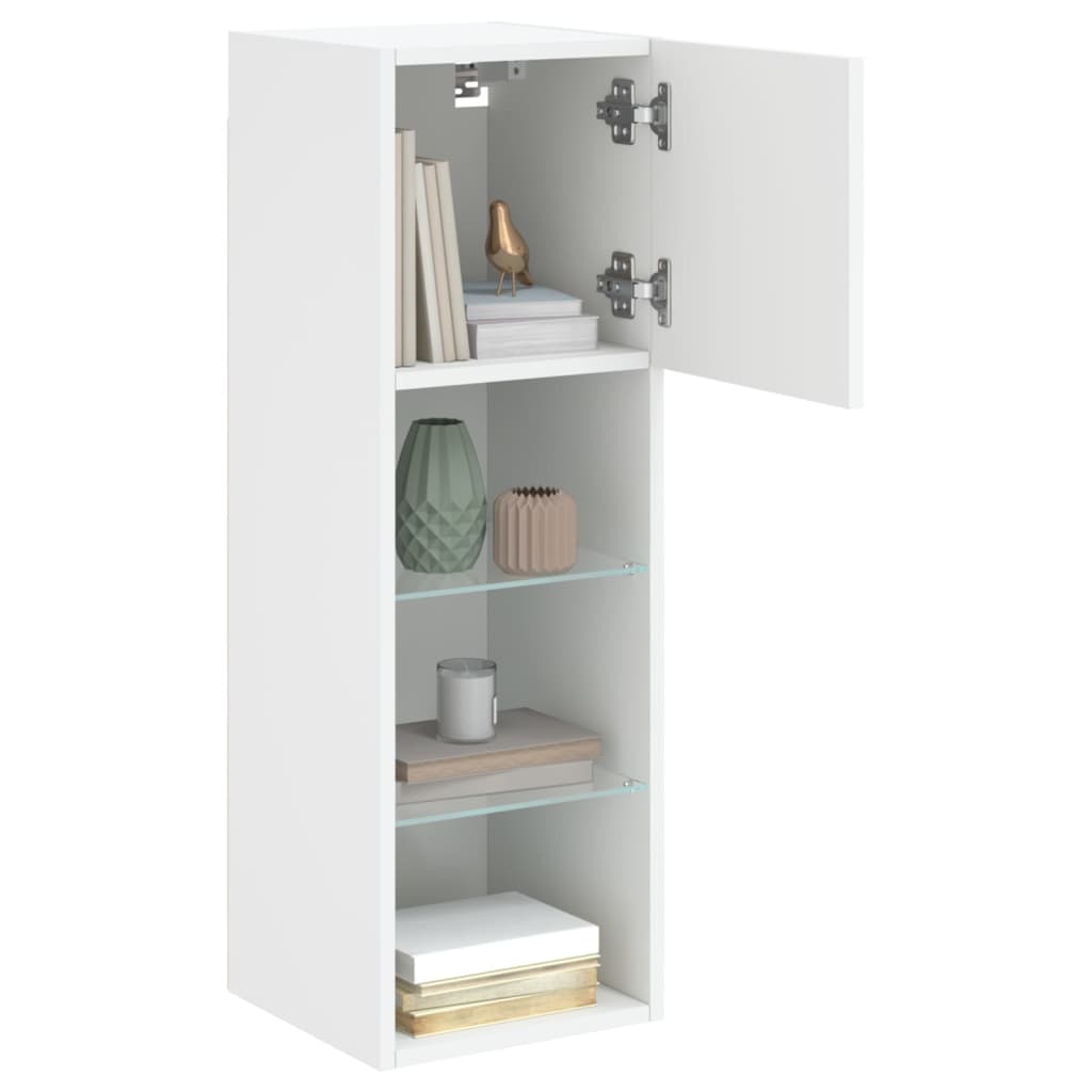 vidaXL TV Cabinet | White | Engineered wood, glass | 30.5x30x90 cm | TV Cabinet