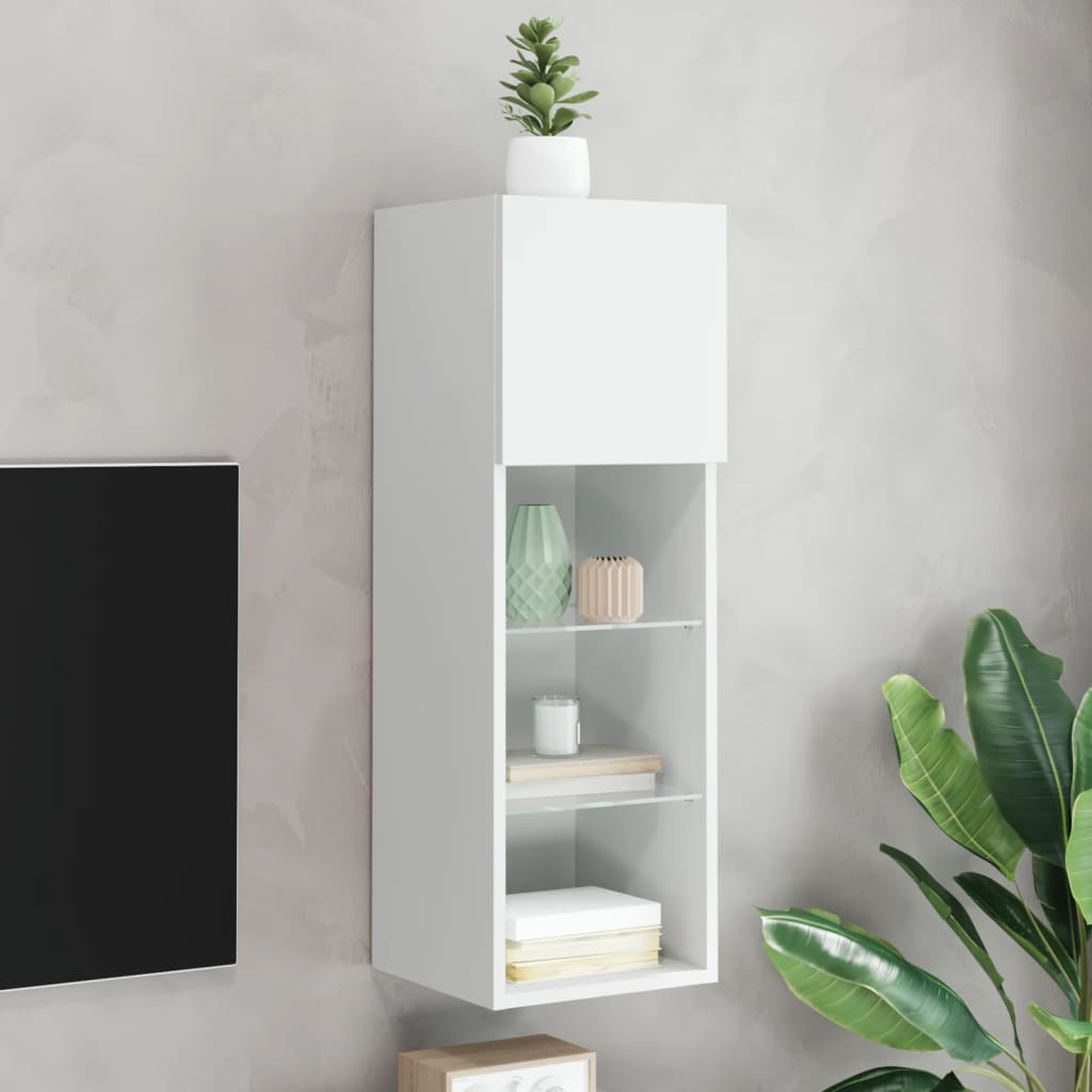vidaXL TV Cabinet | White | Engineered wood, glass | 30.5x30x90 cm | TV Cabinet