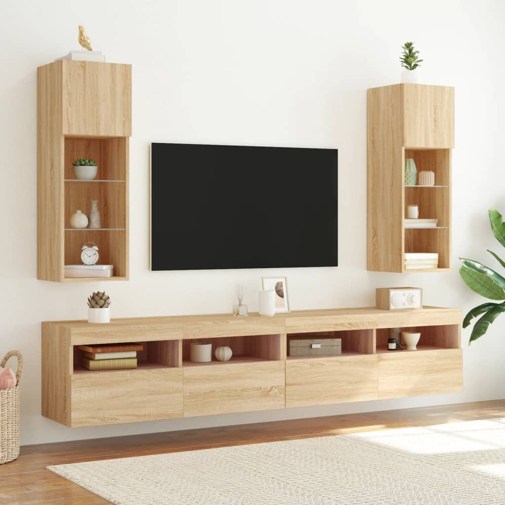 vidaXL TV Cabinet with LED Lights Sonoma Oak 30.5x30x90 cm