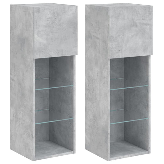 vidaXL 2 Piece TV Cabinet Set with LED Lights Concrete Grey 30,5x30x90 cm