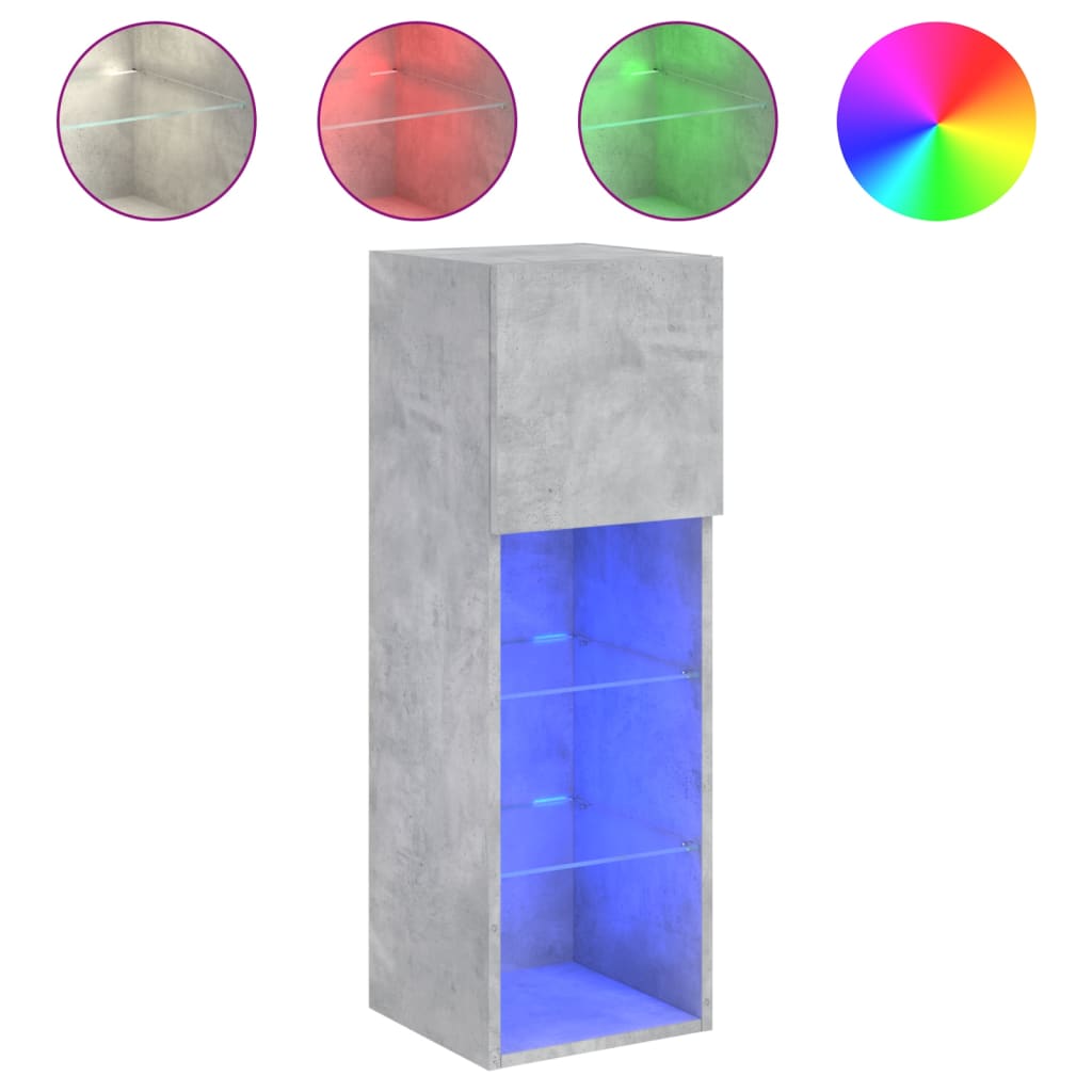 vidaXL TV Cabinets with LED Lights 2 pcs Concrete Grey 30.5x30x90 cm