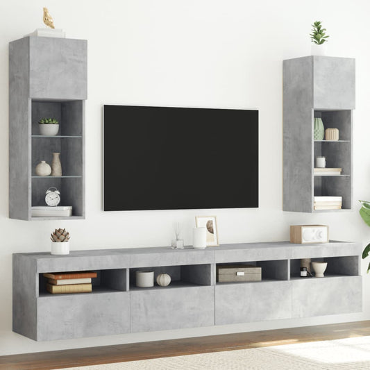 vidaXL 2 Piece TV Cabinet Set with LED Lights Concrete Grey 30,5x30x90 cm