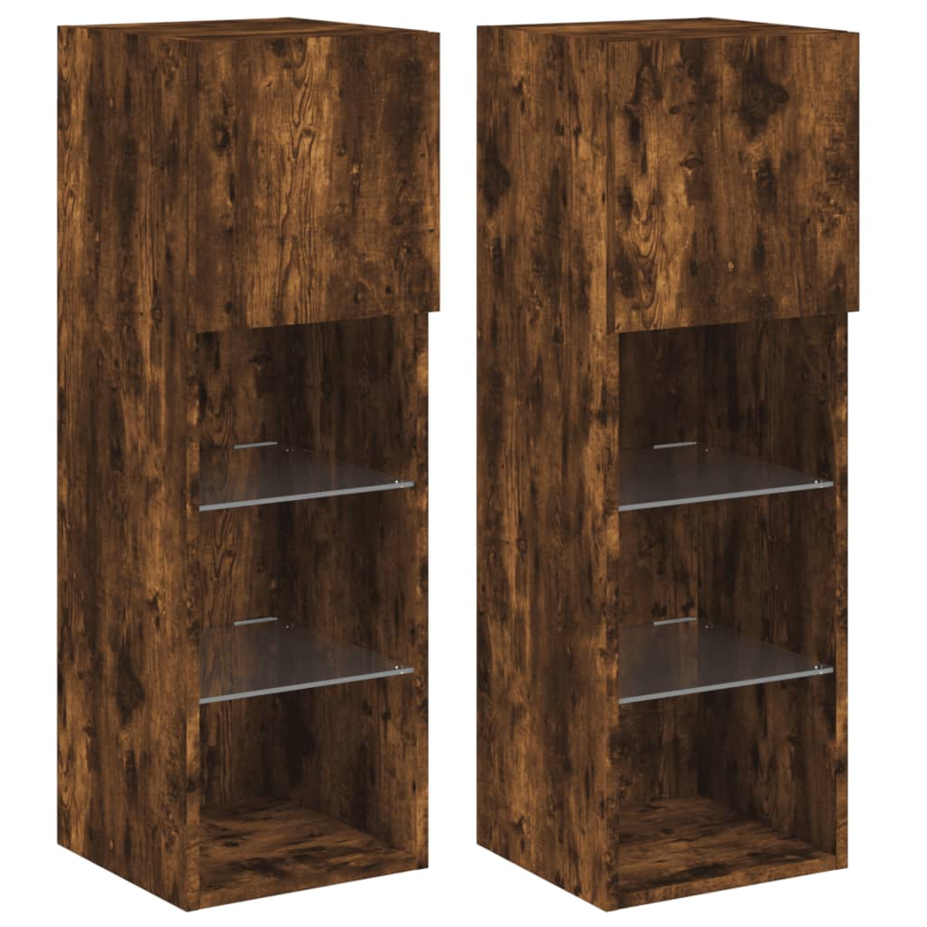vidaXL 2 Piece TV Cabinet Set with LED Lights Smoked Oak 30,5x30x90 cm
