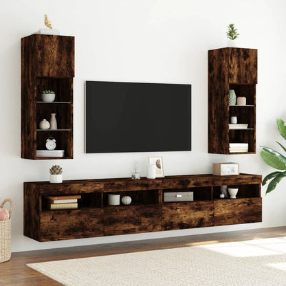vidaXL 2 Piece TV Cabinet Set with LED Lights Smoked Oak 30,5x30x90 cm