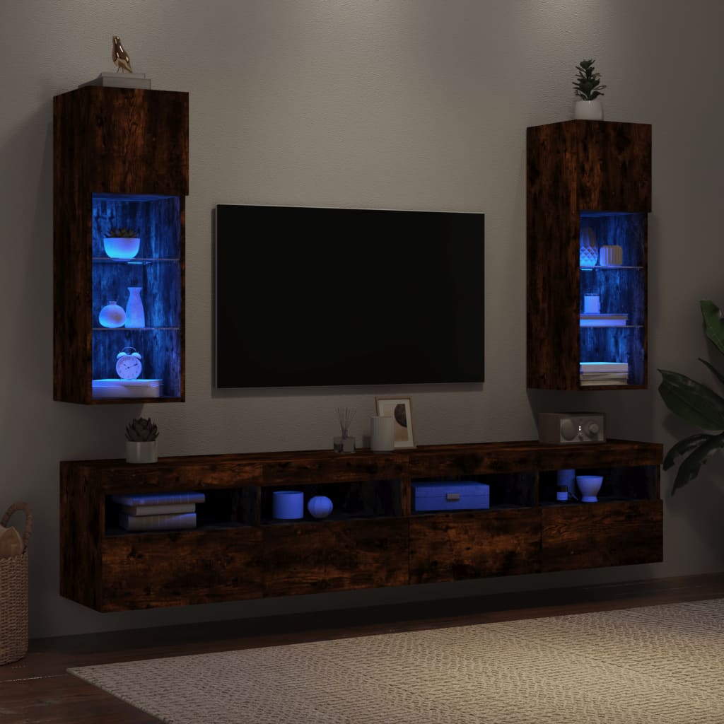 vidaXL 2 Piece TV Cabinet Set with LED Lights Smoked Oak 30,5x30x90 cm