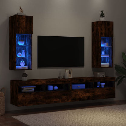 vidaXL 2 Piece TV Cabinet Set with LED Lights Smoked Oak 30,5x30x90 cm