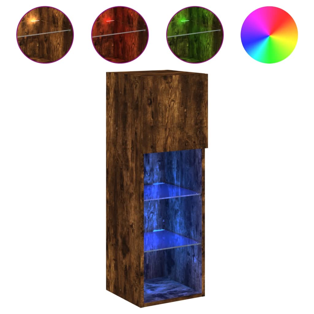 vidaXL 2 Piece TV Cabinet Set with LED Lights Smoked Oak 30,5x30x90 cm