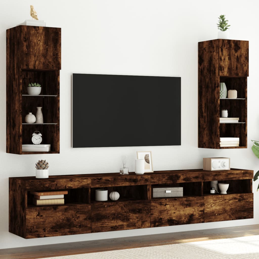 vidaXL 2 Piece TV Cabinet Set with LED Lights Smoked Oak 30,5x30x90 cm