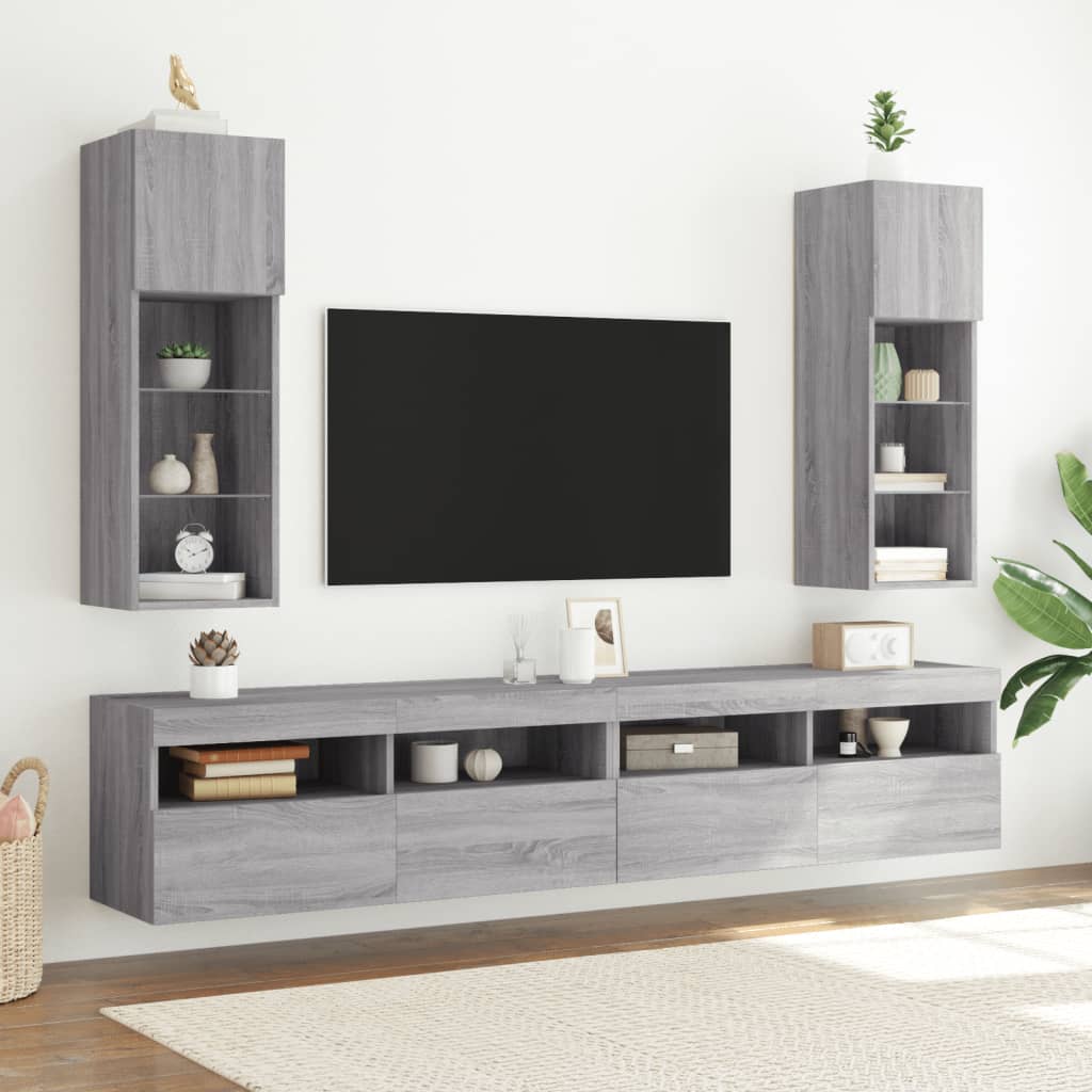 vidaXL TV Cabinet | Grey Sonoma | Engineered wood, Glass | 30.5 x 30 x 90 cm