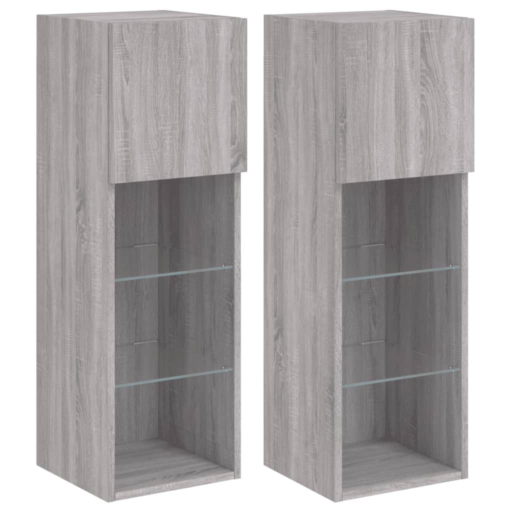 vidaXL 2 Piece TV Cabinet Set with LED Lights Grey Sonoma 30,5x30x90 cm