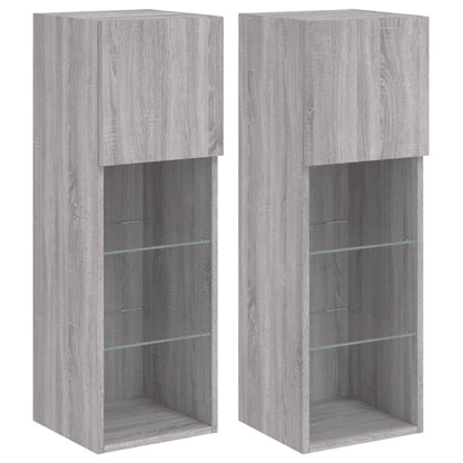vidaXL 2 Piece TV Cabinet Set with LED Lights Grey Sonoma 30,5x30x90 cm