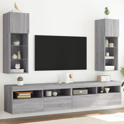 vidaXL 2 Piece TV Cabinet Set with LED Lights Grey Sonoma 30,5x30x90 cm