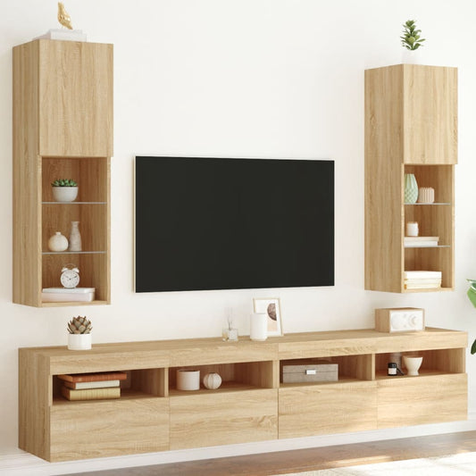 vidaXL 2 Piece TV Cabinet Set with LED Lights Sonoma Oak 30,5x30x102 cm