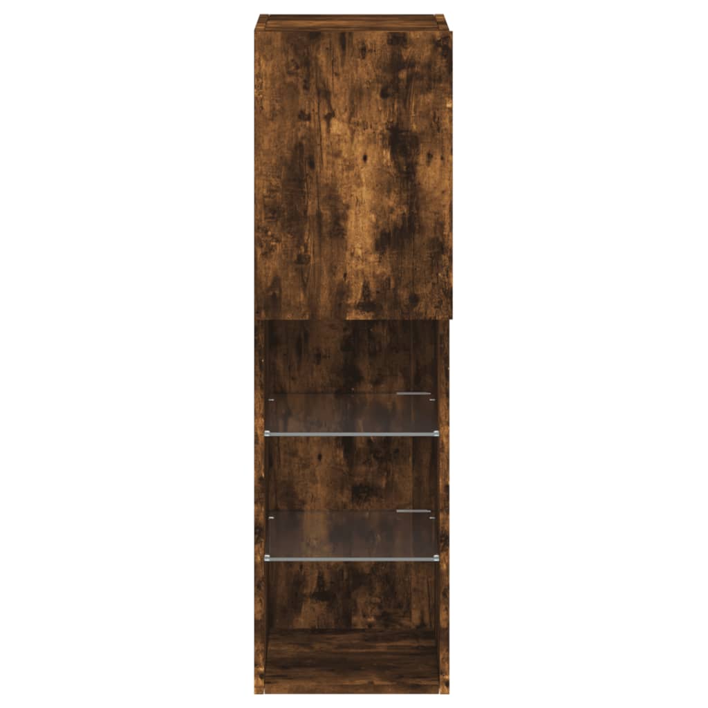vidaXL TV Cabinets with LED Lights 2 pcs Smoked Oak 30.5x30x102 cm