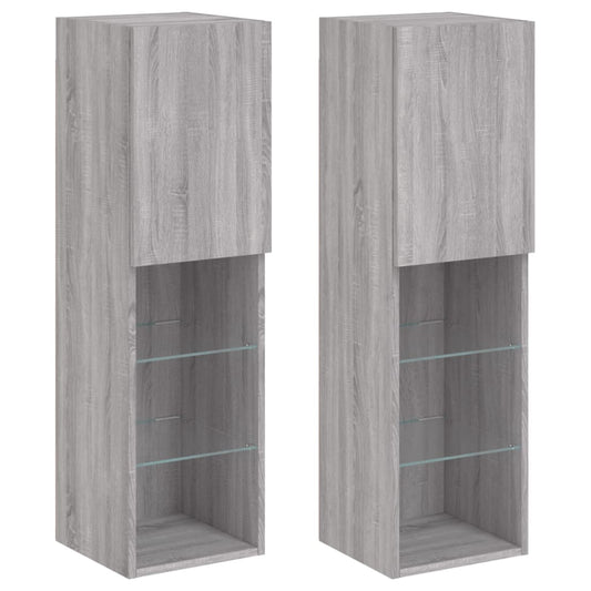 vidaXL 2 Piece TV Cabinet Set with LED Lights Grey Sonoma 30,5x30x102 cm