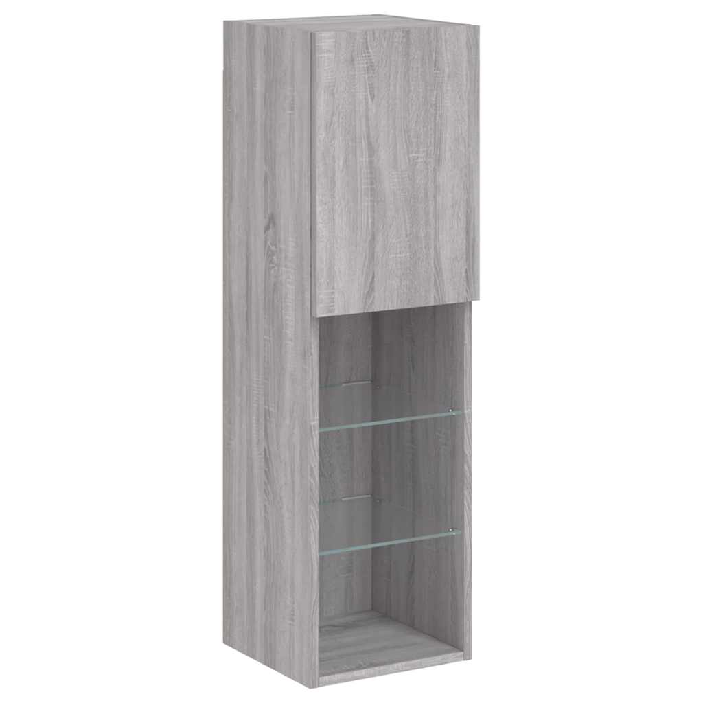 vidaXL TV Cabinets with LED Lights 2 pcs Grey Sonoma 30.5x30x102 cm