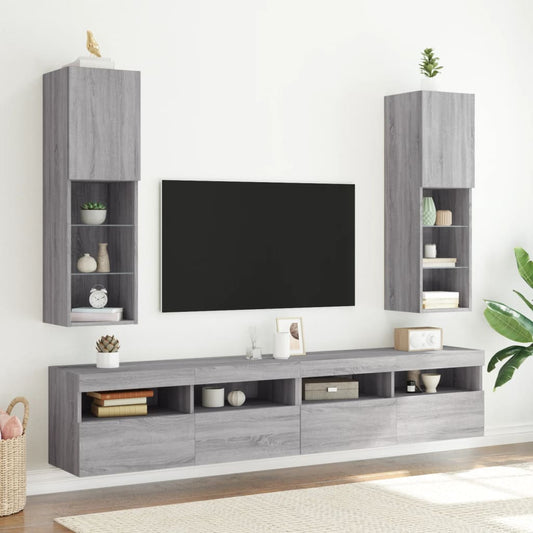 vidaXL 2 Piece TV Cabinet Set with LED Lights Grey Sonoma 30,5x30x102 cm