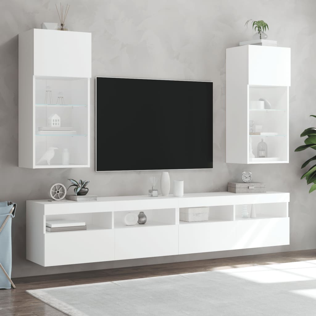 vidaXL TV Cabinet | Set of 2 | White | Engineered wood, Glass | Medium