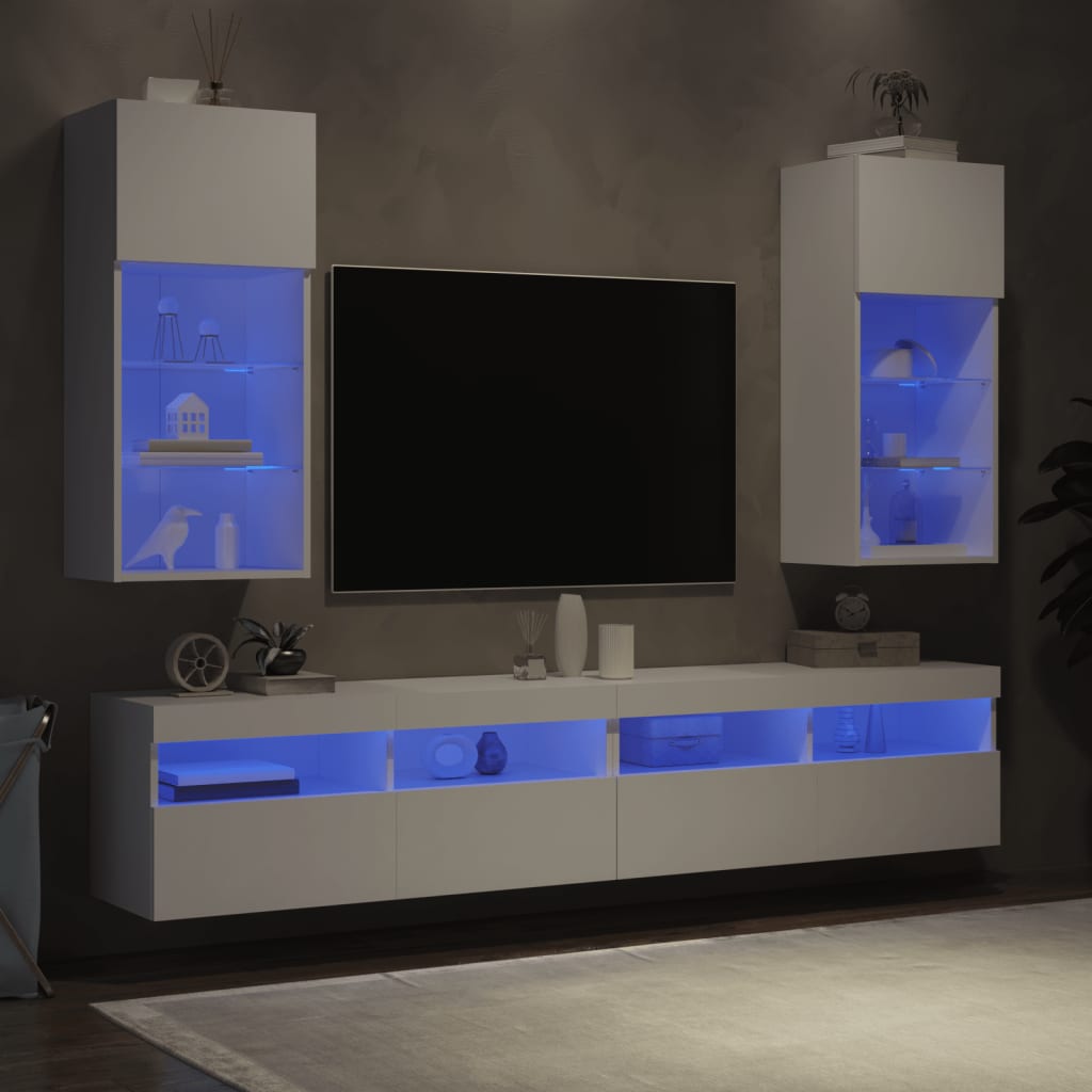 vidaXL TV Cabinet | Set of 2 | White | Engineered wood, Glass | Medium