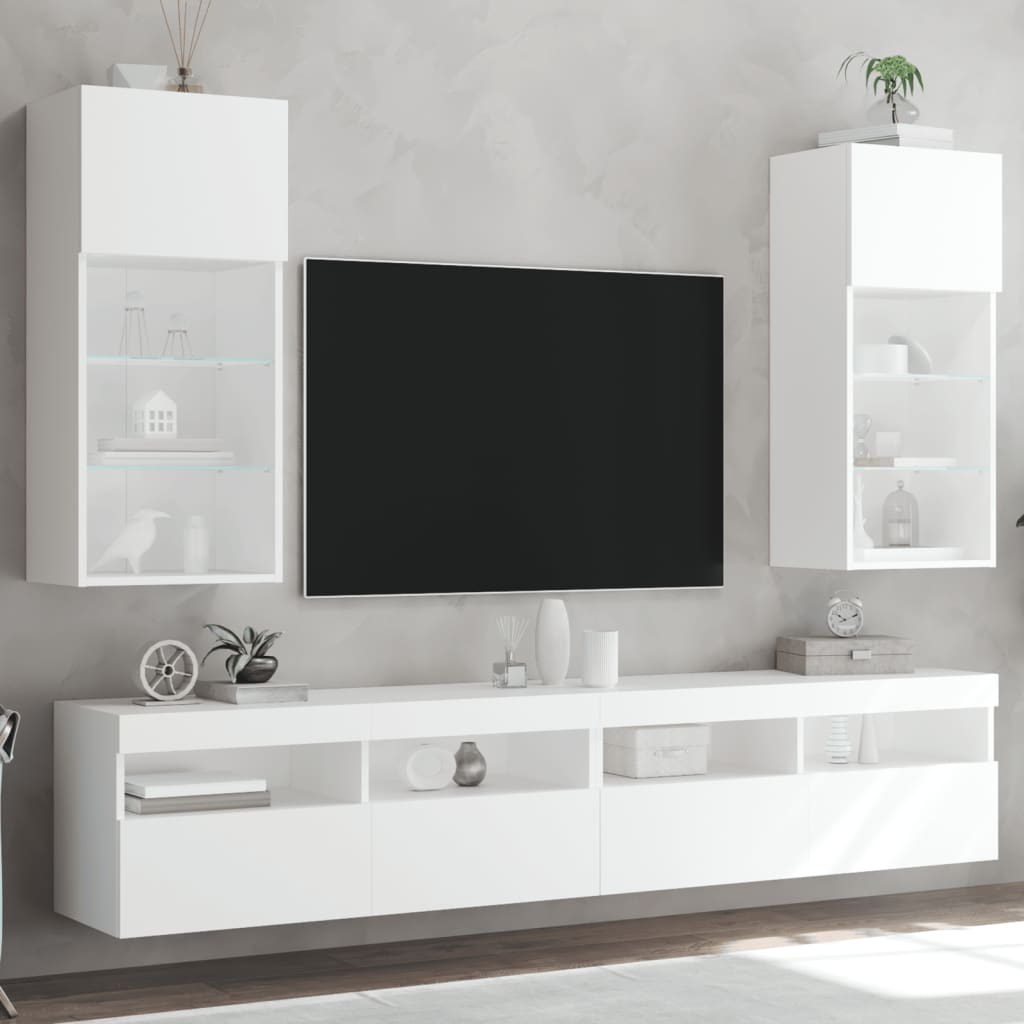vidaXL TV Cabinet | Set of 2 | White | Engineered wood, Glass | Medium