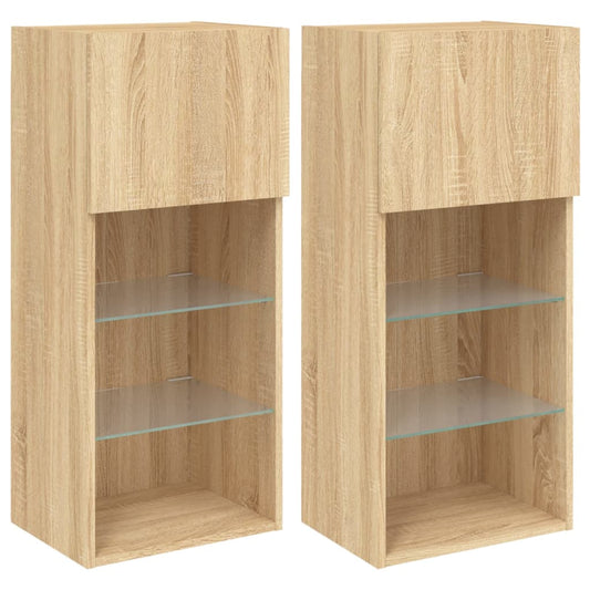 vidaXL 2 Piece TV Cabinet Set with LED Lights Sonoma Oak 40,5x30x90 cm