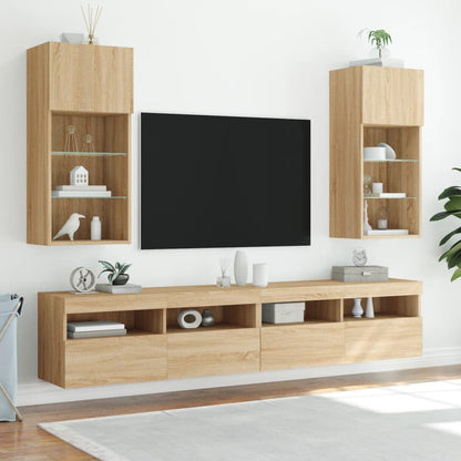 vidaXL TV Cabinet | Set of 2 | Sonoma Oak | Engineered wood and glass