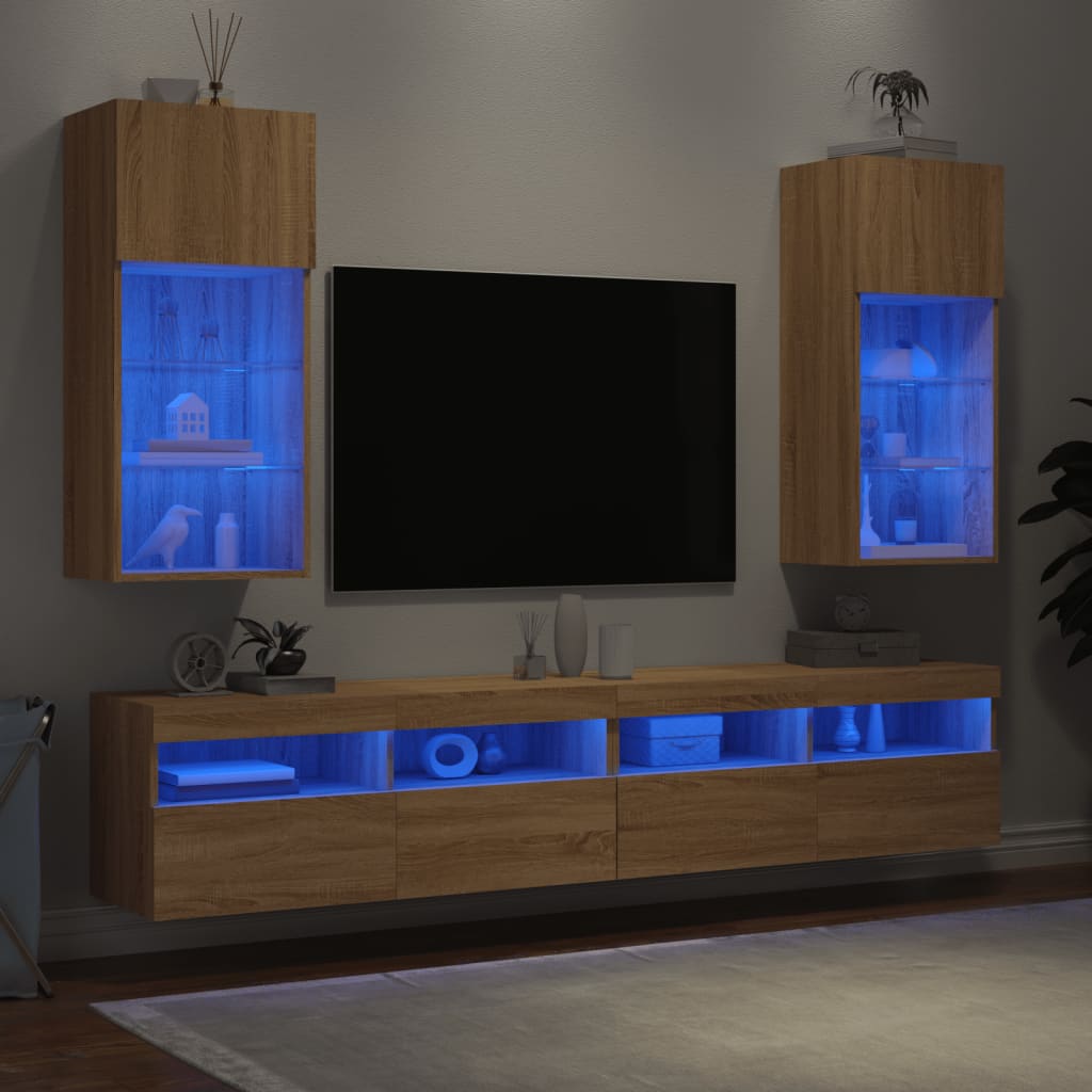 vidaXL TV Cabinet | Set of 2 | Sonoma Oak | Engineered wood and glass