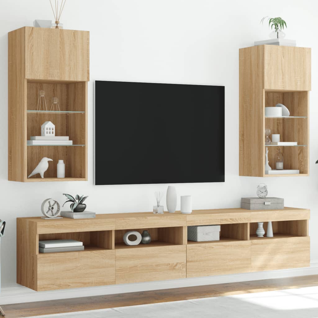 vidaXL TV Cabinet | Set of 2 | Sonoma Oak | Engineered wood and glass