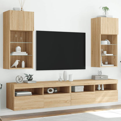 vidaXL TV Cabinet | Set of 2 | Sonoma Oak | Engineered wood and glass