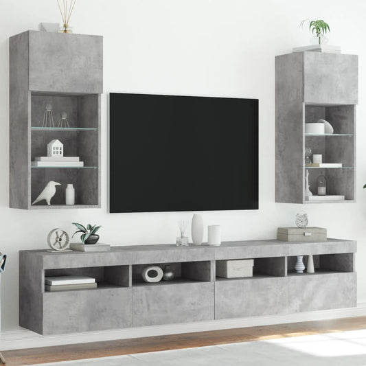 vidaXL 2 Piece TV Cabinet Set with LED Lights Concrete Grey 40,5x30x90 cm
