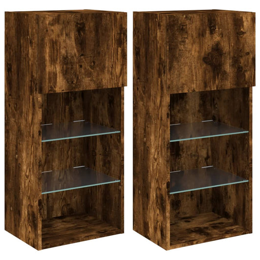 vidaXL 2 Piece TV Cabinet Set with LED Lights Smoked Oak 40,5x30x90 cm