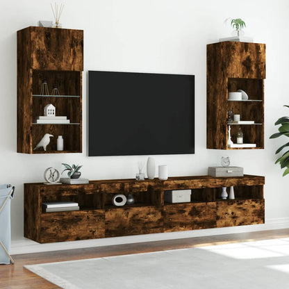 vidaXL TV Cabinet | Set of 2 | Smoked oak | Engineered wood, glass | Medium