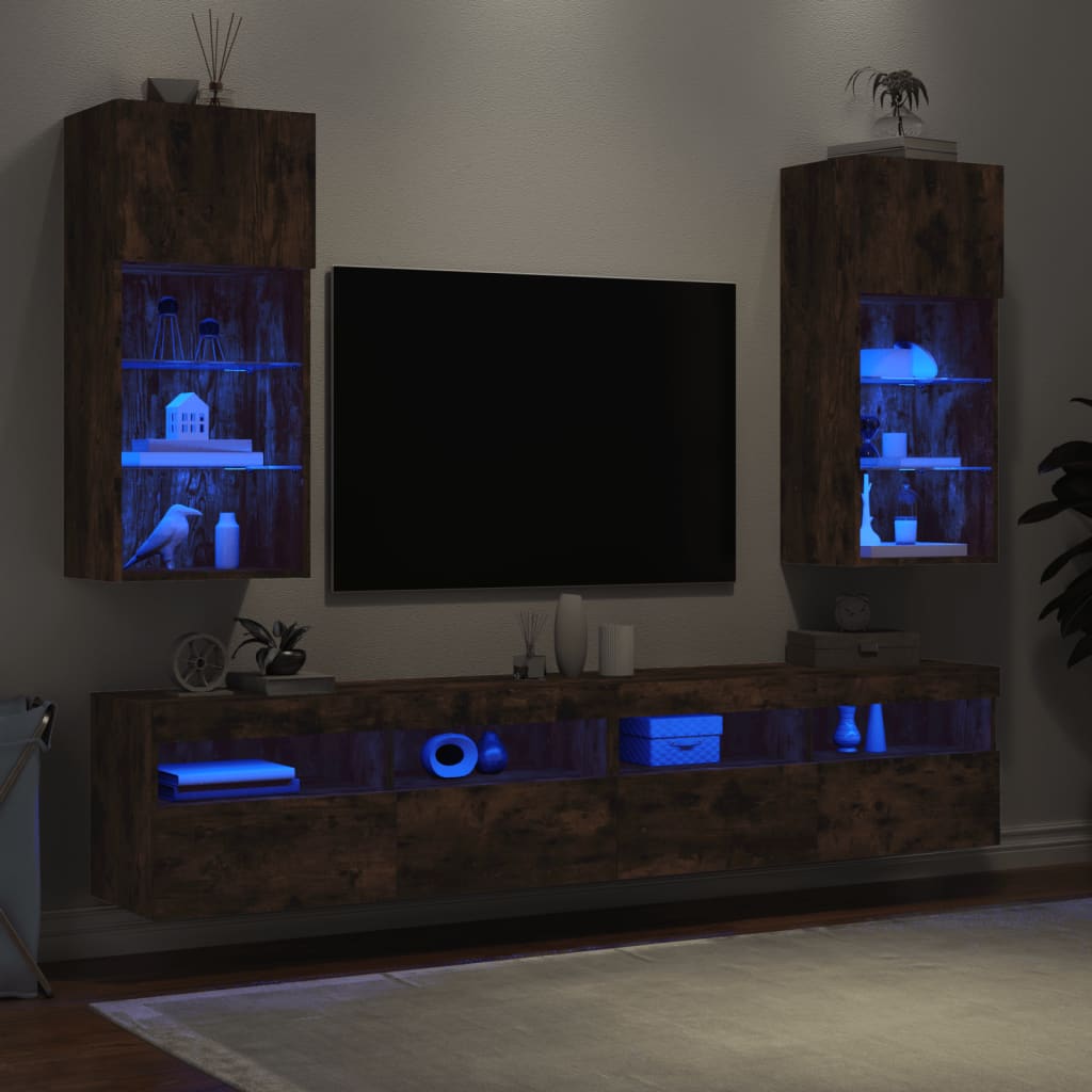 vidaXL TV Cabinet | Set of 2 | Smoked oak | Engineered wood, glass | Medium
