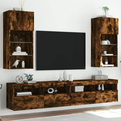 vidaXL TV Cabinet | Set of 2 | Smoked oak | Engineered wood, glass | Medium